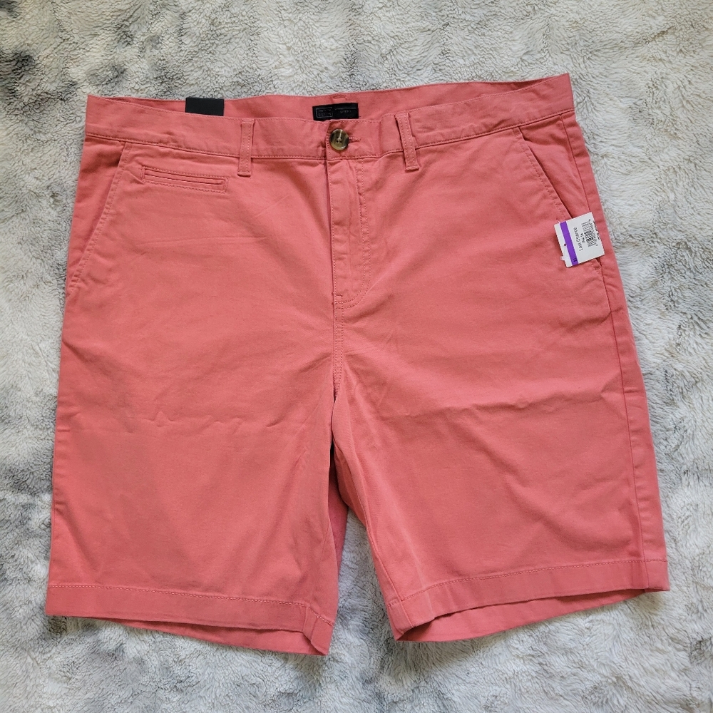 New 14TH Union Flat Front Men's 38W Chino Casual Summer Pink Shorts Slim Fit